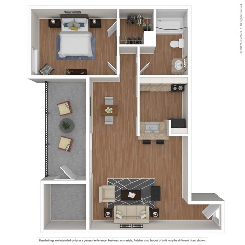 Floor plan for 1 bed, 1 bath, 860 sqft